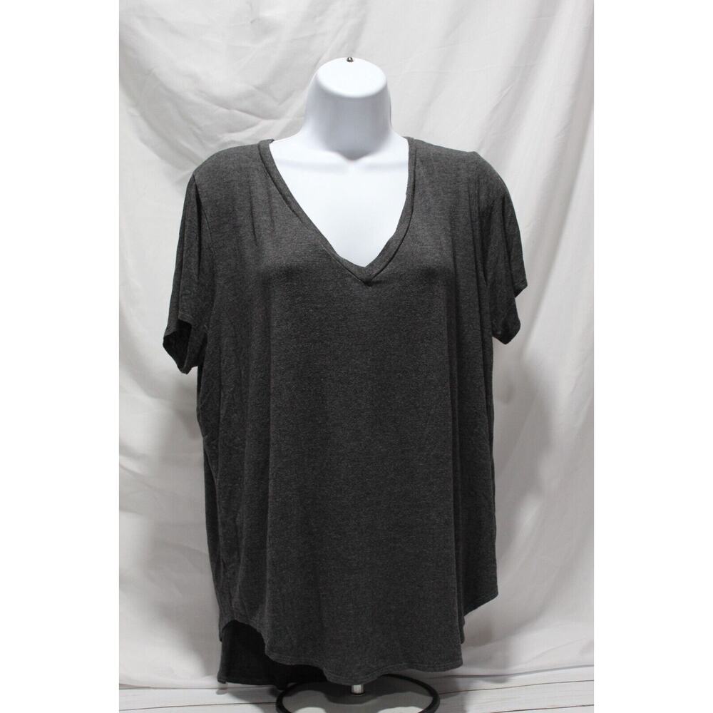 Isaac Liev Women's XL Heather Gray Tunic T-shirt V-neck SS Stretch Round Hem USA